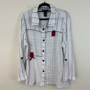 Ali Miles Textured White Multi Print Lagenlook Tunic Blouse Size 2X